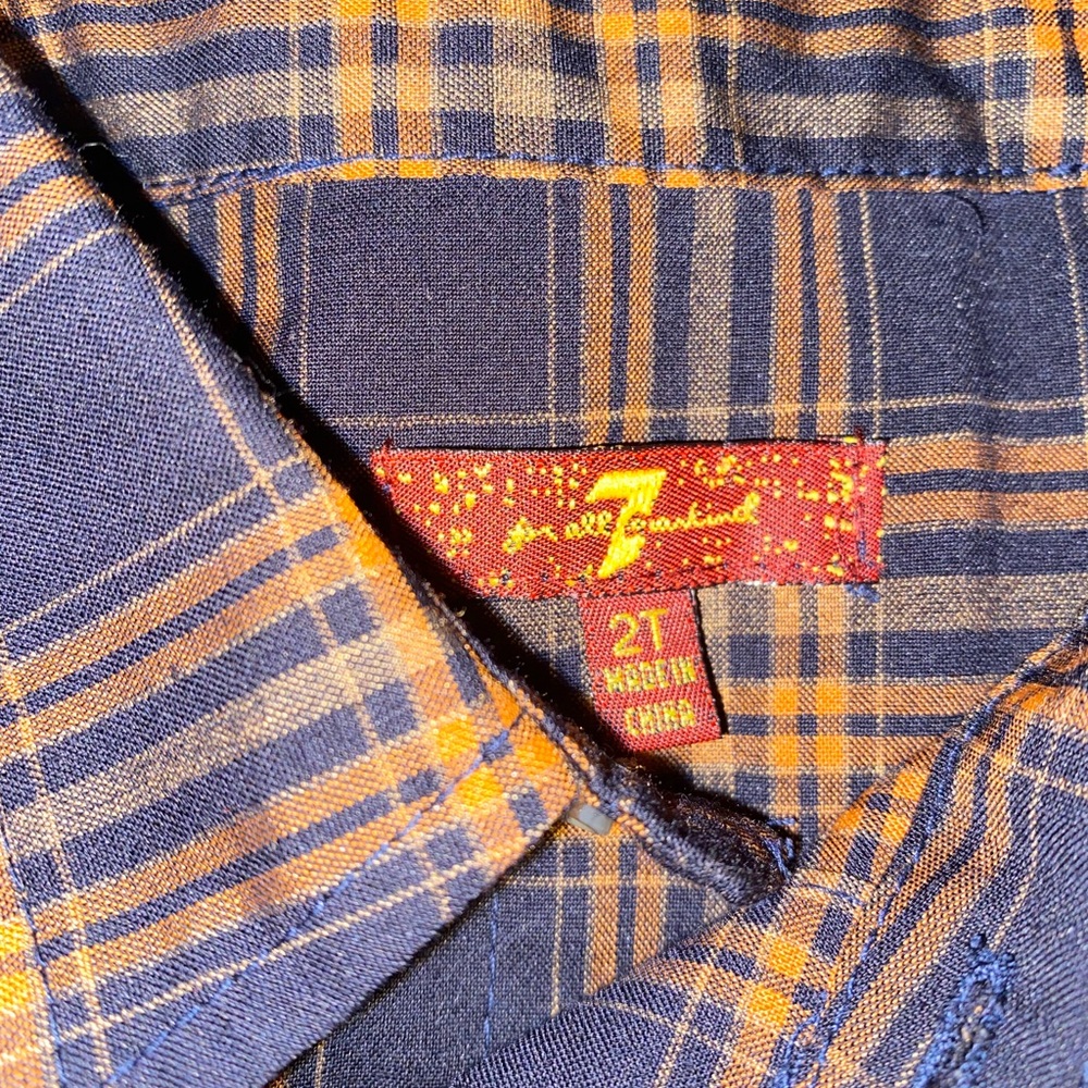 7 for all mankind Navy and orange button up shirt
